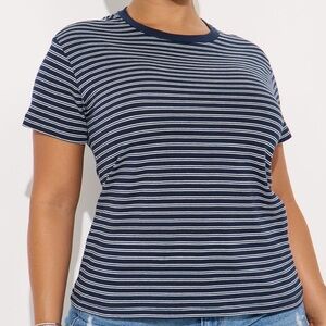 Fashion Nova Navy and White Striped Tee